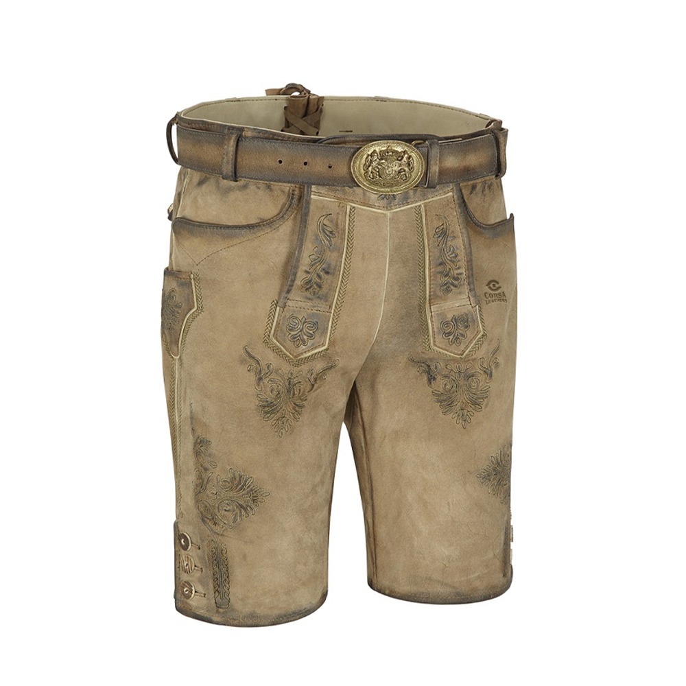Vintage Look Bavarian Suede Shorts – Rustic German Costume Bottoms
