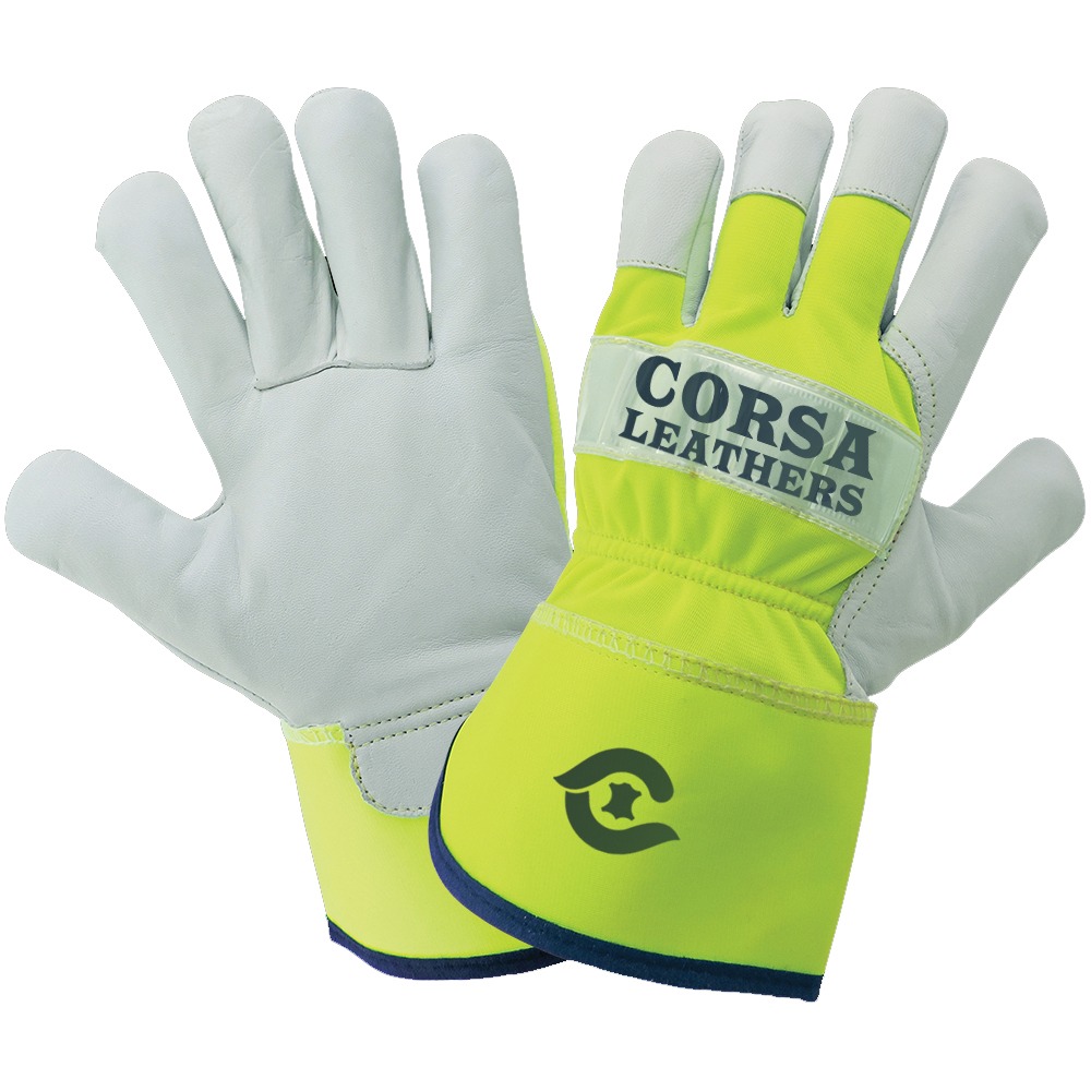 Heavy Duty Hi-Viz Leather Gloves Ideal for Construction & Outdoor Jobs