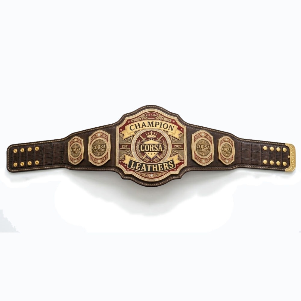Heavyweight Champion Belt with Metal Plates & Leather Strap